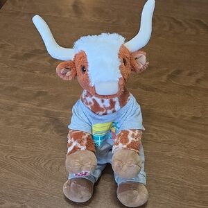 Build-A-Bear Lonhorn Cow Plush‎ Stuffed Animal Toy with Gray Outfit Children